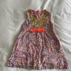Mini Boden Floral Dress with Gold Sequins size 5